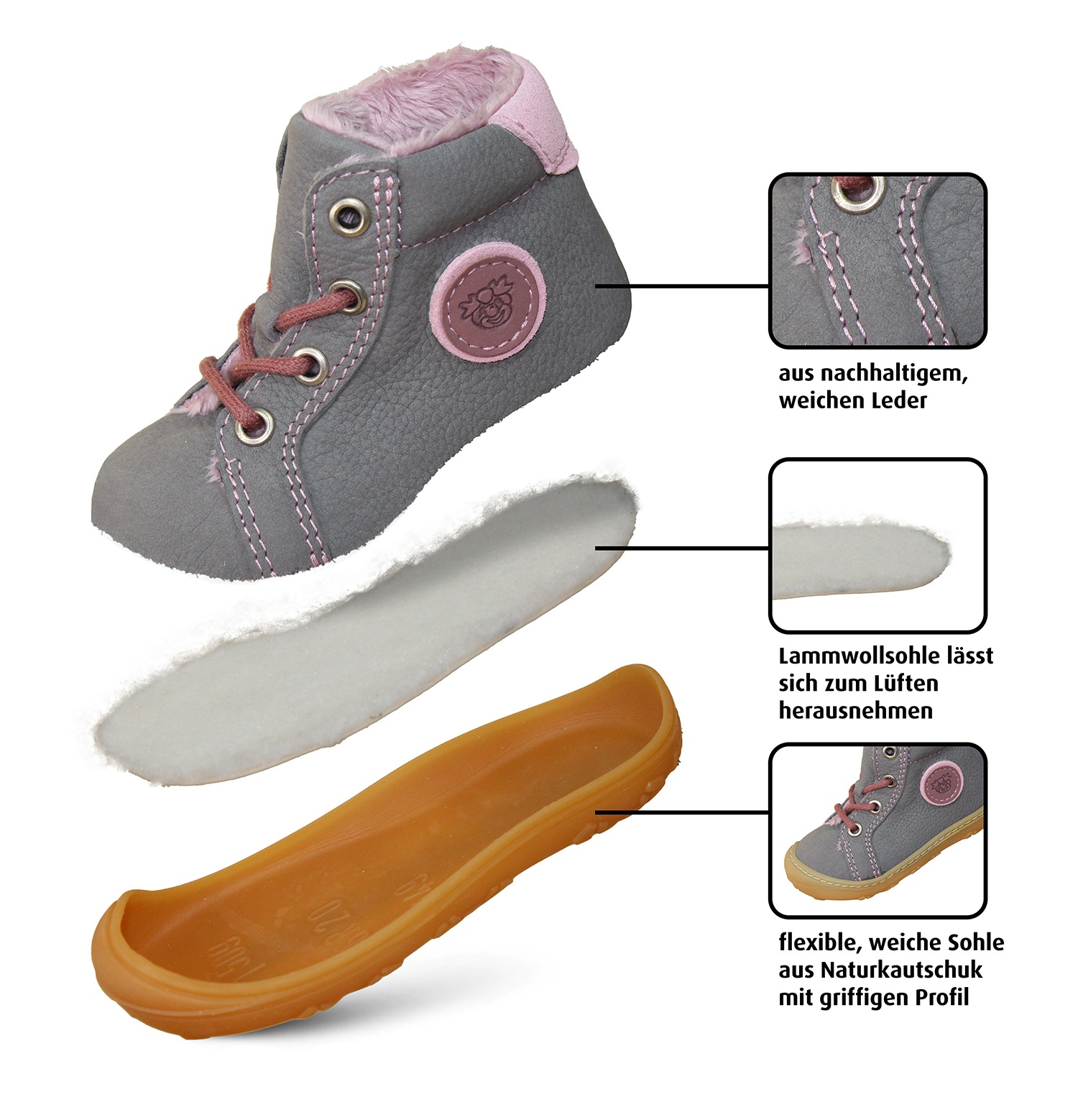 PEPINO-Kinderschuhe-GEORGIE-Lauflernschuhe-grau-Schnürung-Mädchen-Mittel PEPINO-Kinderschuhe-GEORGIE-Lauflernschuhe-grau-Schnürung-Mädchen-Mittel